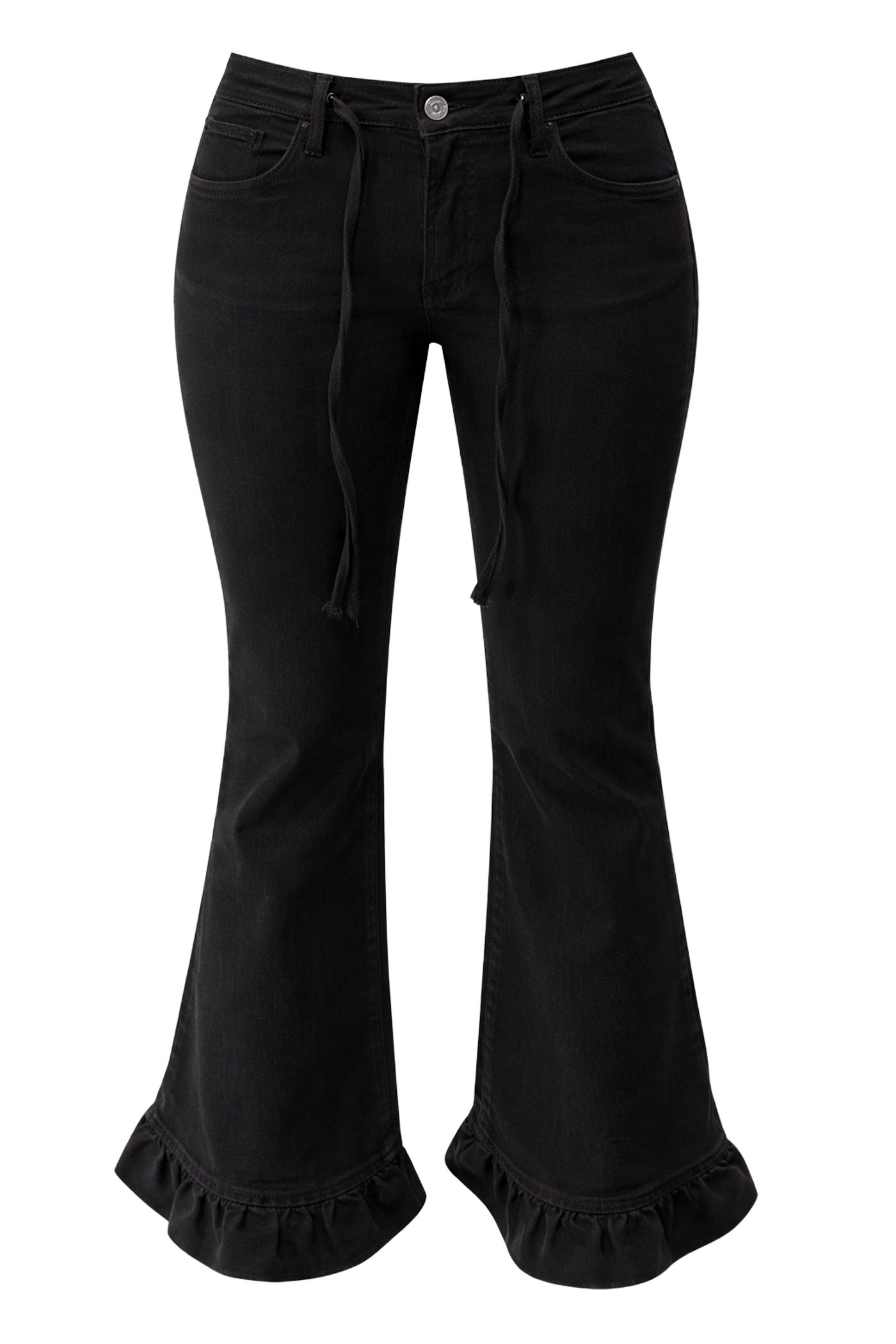 TULLY MID RISE RUFFLE HEM PANT BLACK