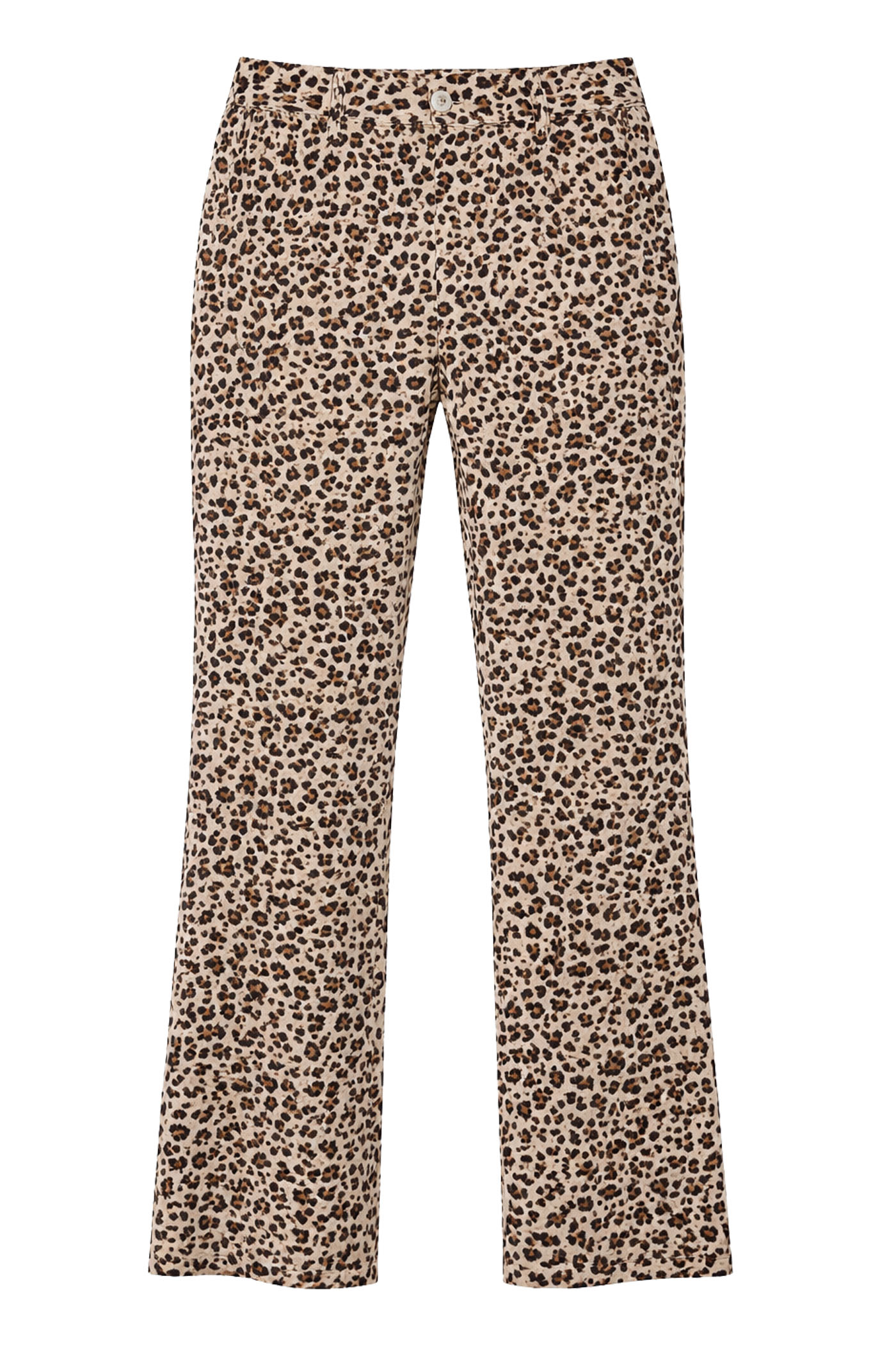 HARLENE MID RISE CROP FLARE LEG LEOPARD PRINT PANT BROWN