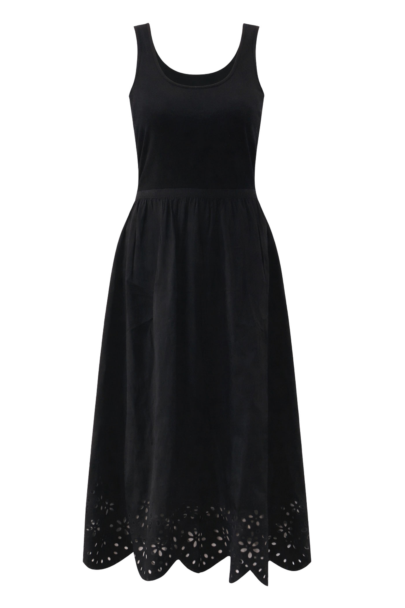 MAJA TANK DRESS W/ HEM FLORAL EMBROIDERY DRESS BLACK