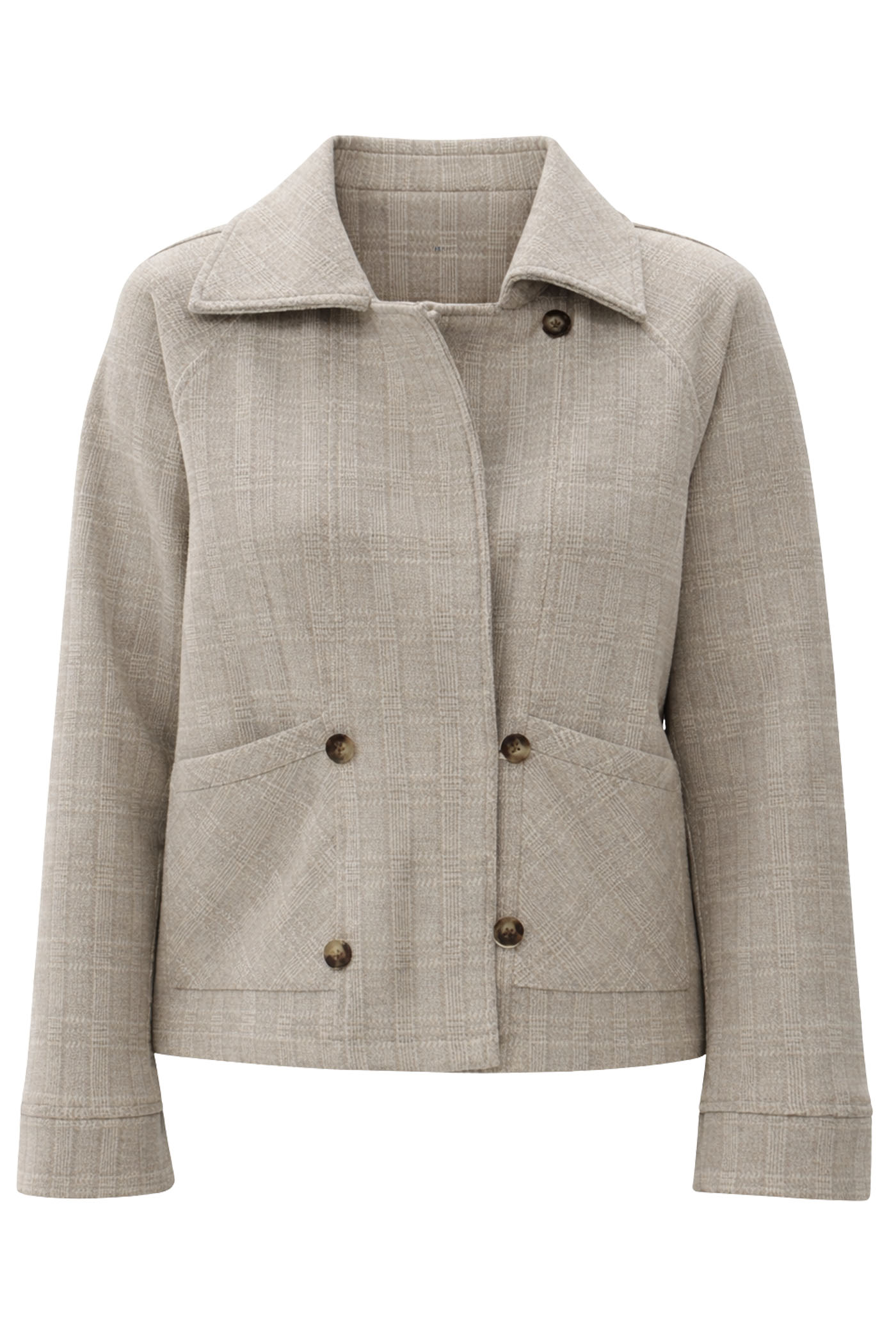 ADELIA COLLARED LONG SLEEVE PLAID JACKET BEIGE