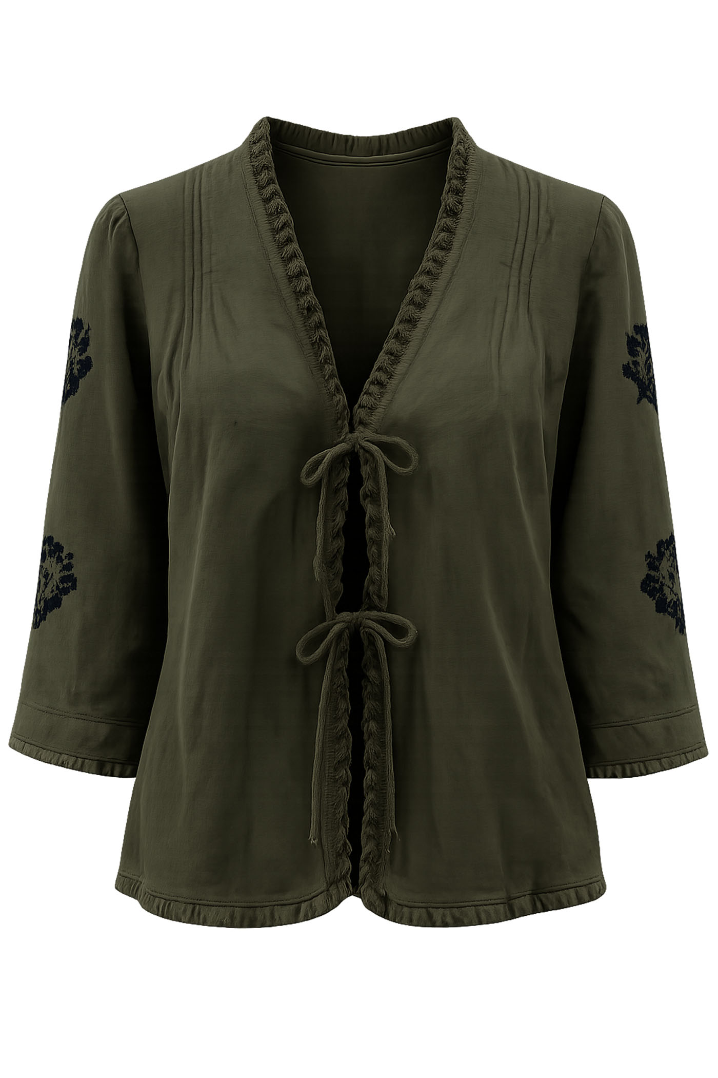KYRA EMBROIDERED SLEEVE FRONT TIE TOP JACKET GREEN