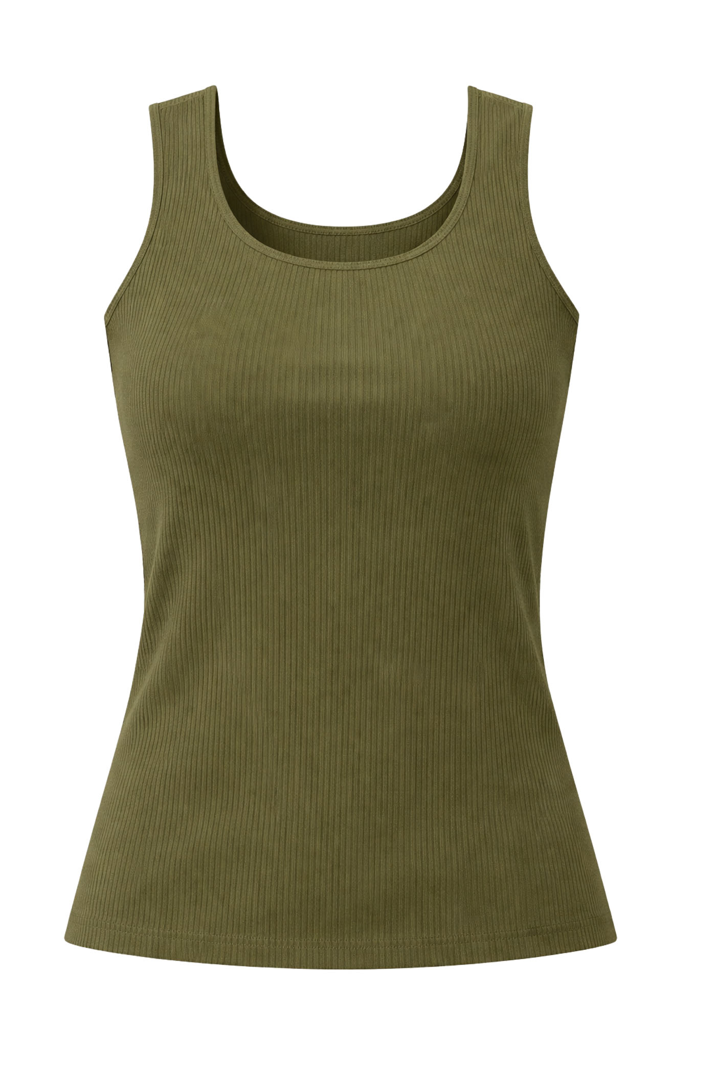 SKYE SCALLOP DETAIL SQUARE NECK RIB TANK GREEN