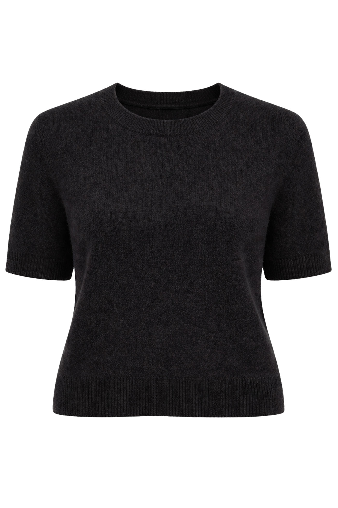 SUSIE SHORT SLEEVE CREW NECK FUZZY SWEATER BLACK