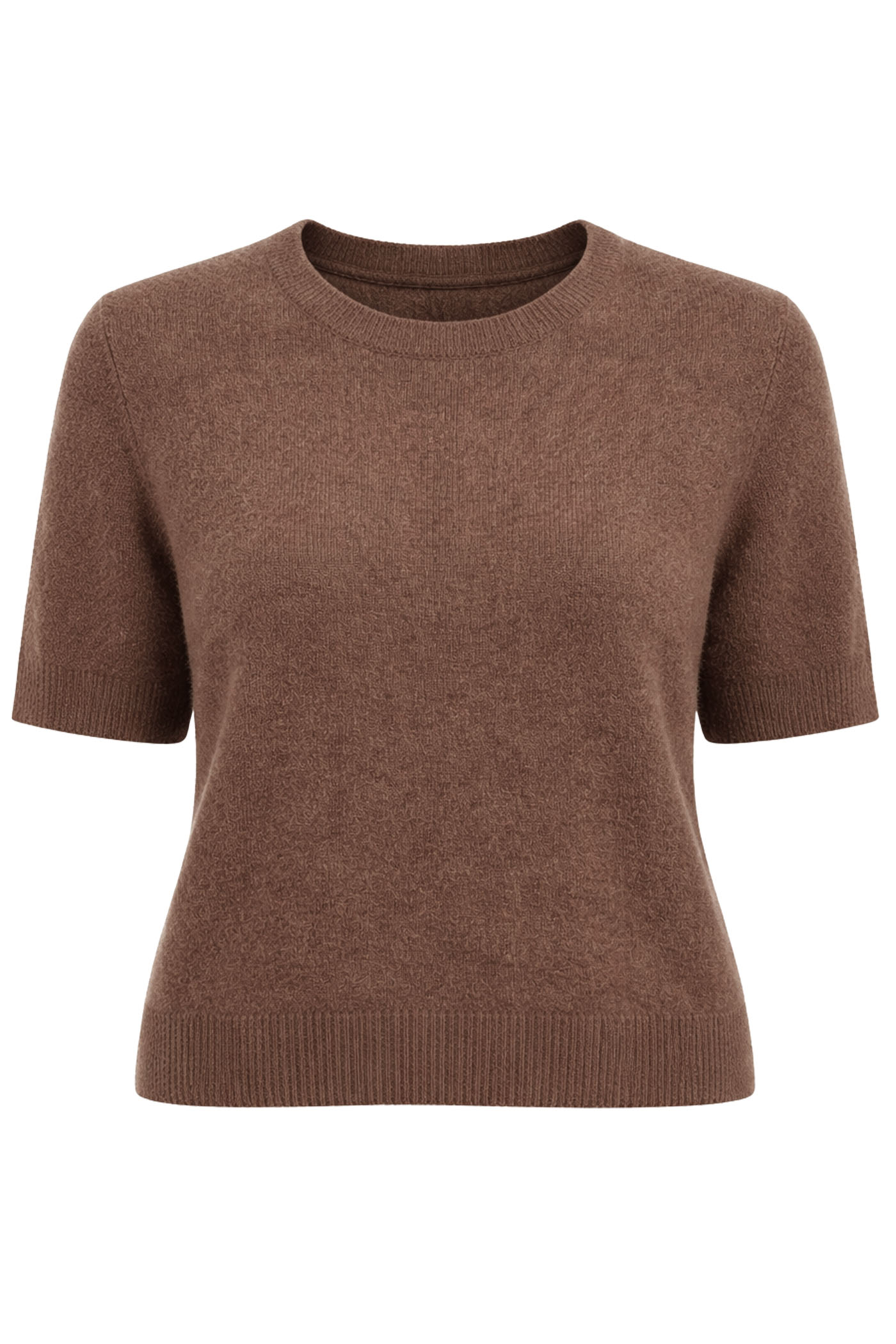 SUSIE SHORT SLEEVE CREW NECK FUZZY SWEATER BROWN