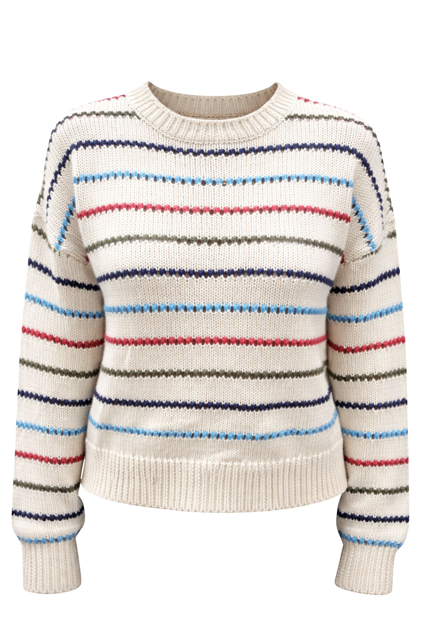 TALA CREW NECK OPEN KNIT STRIPE SWEATER WHITE
