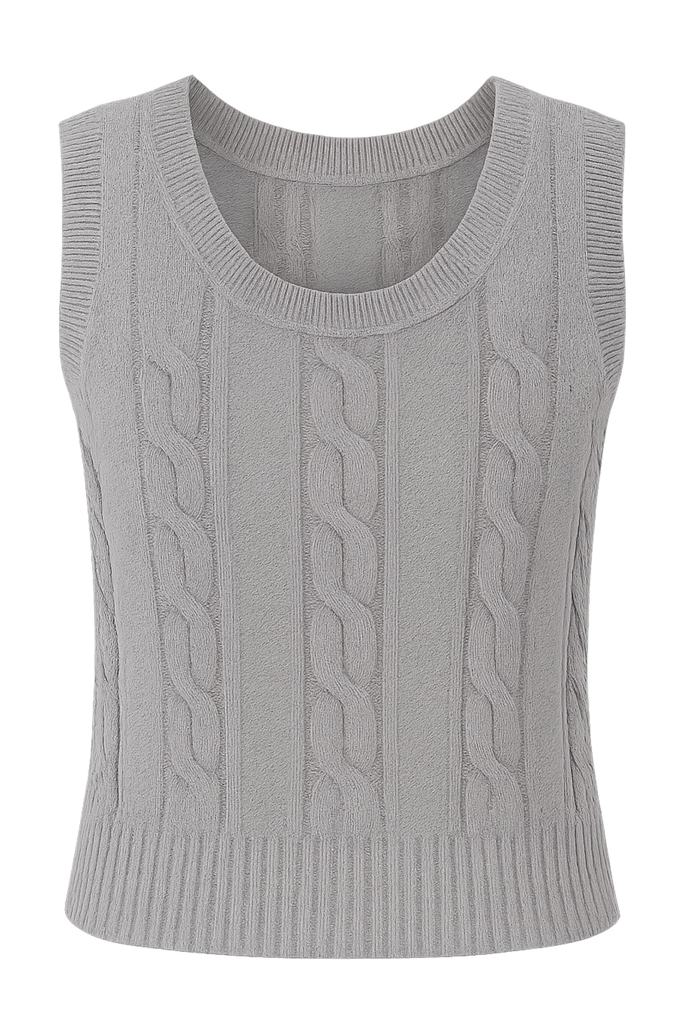 LEIGHTON SCOOP NECK CABLE KNIT SWEATER TANK VEST GREY