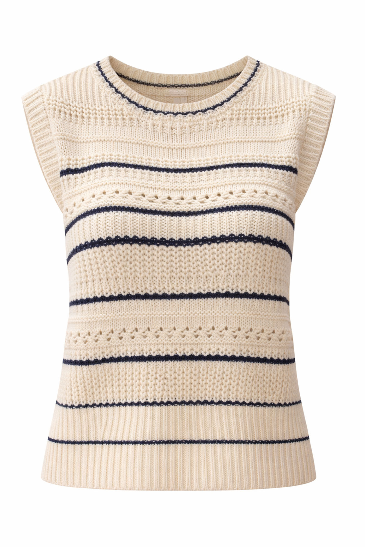 ALONDRA STRIPE CROCHET DETAIL SWEATER VEST BEIGE