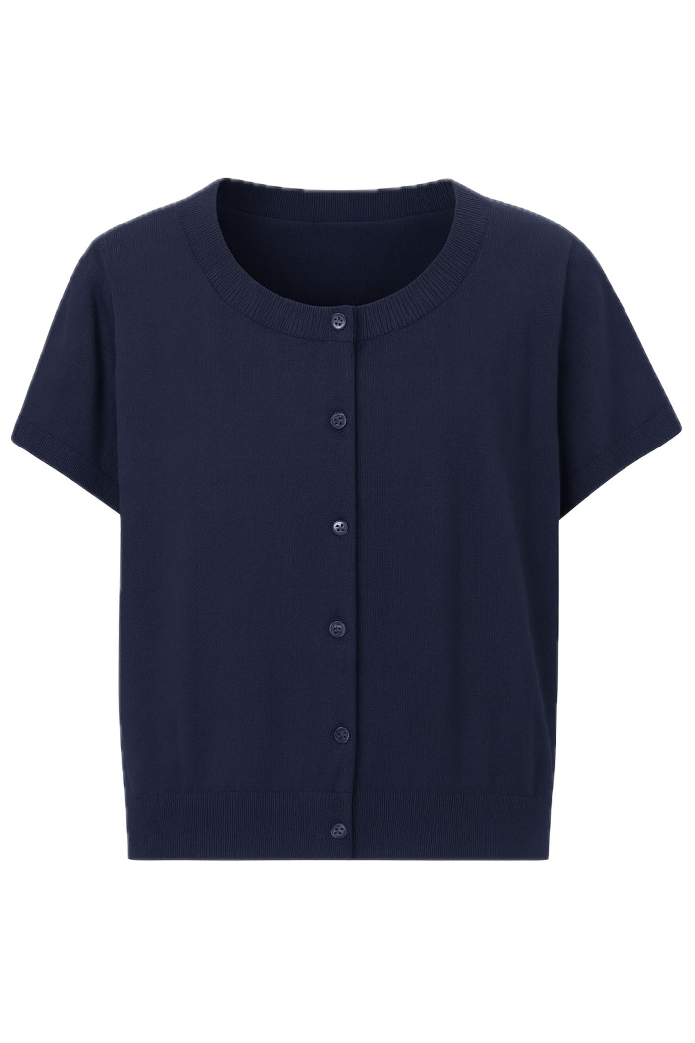 YESSENIA CREW NECK S/S BUTTON FRONT SWEATER BLUE