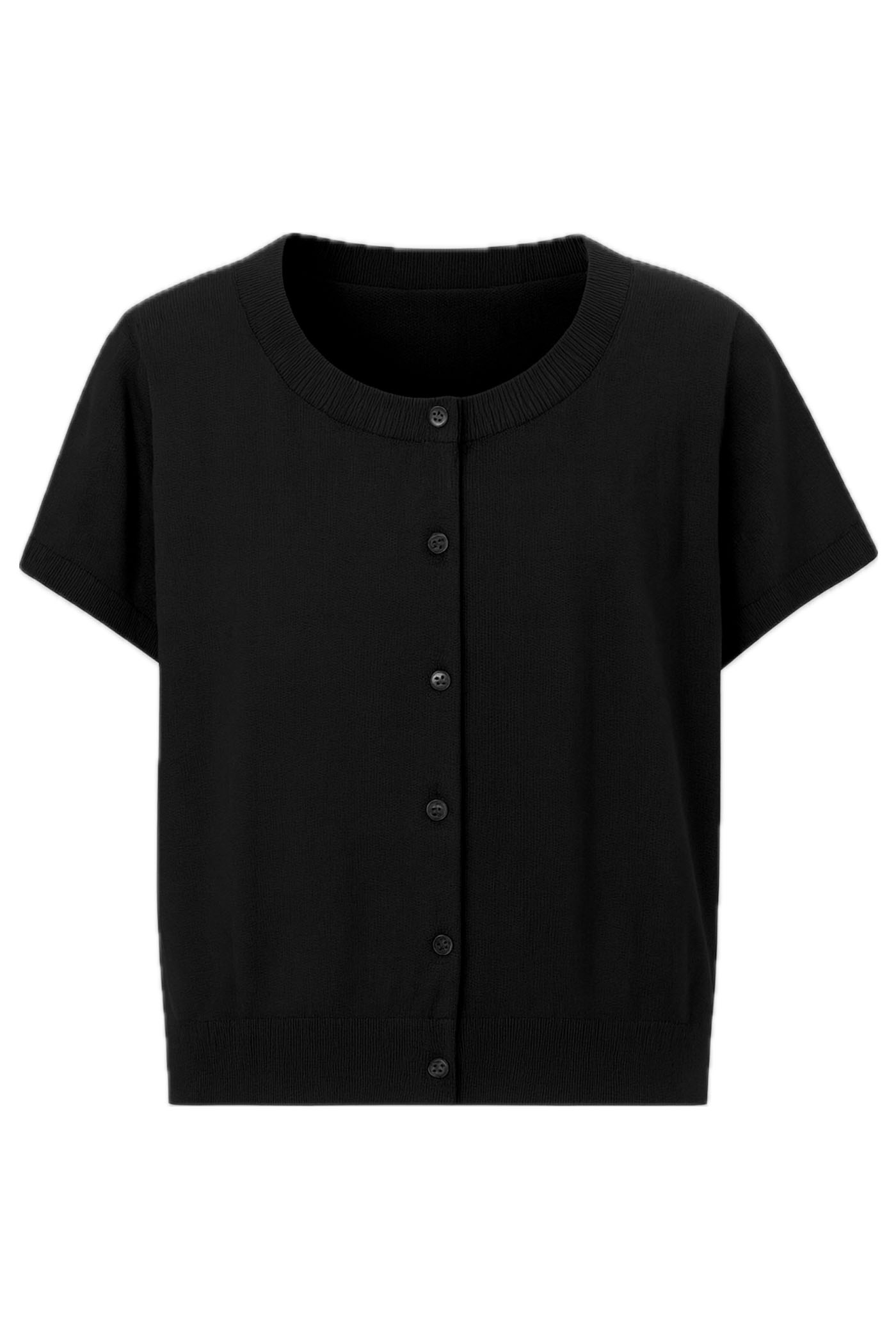 YESSENIA CREW NECK S/S BUTTON FRONT SWEATER BLACK