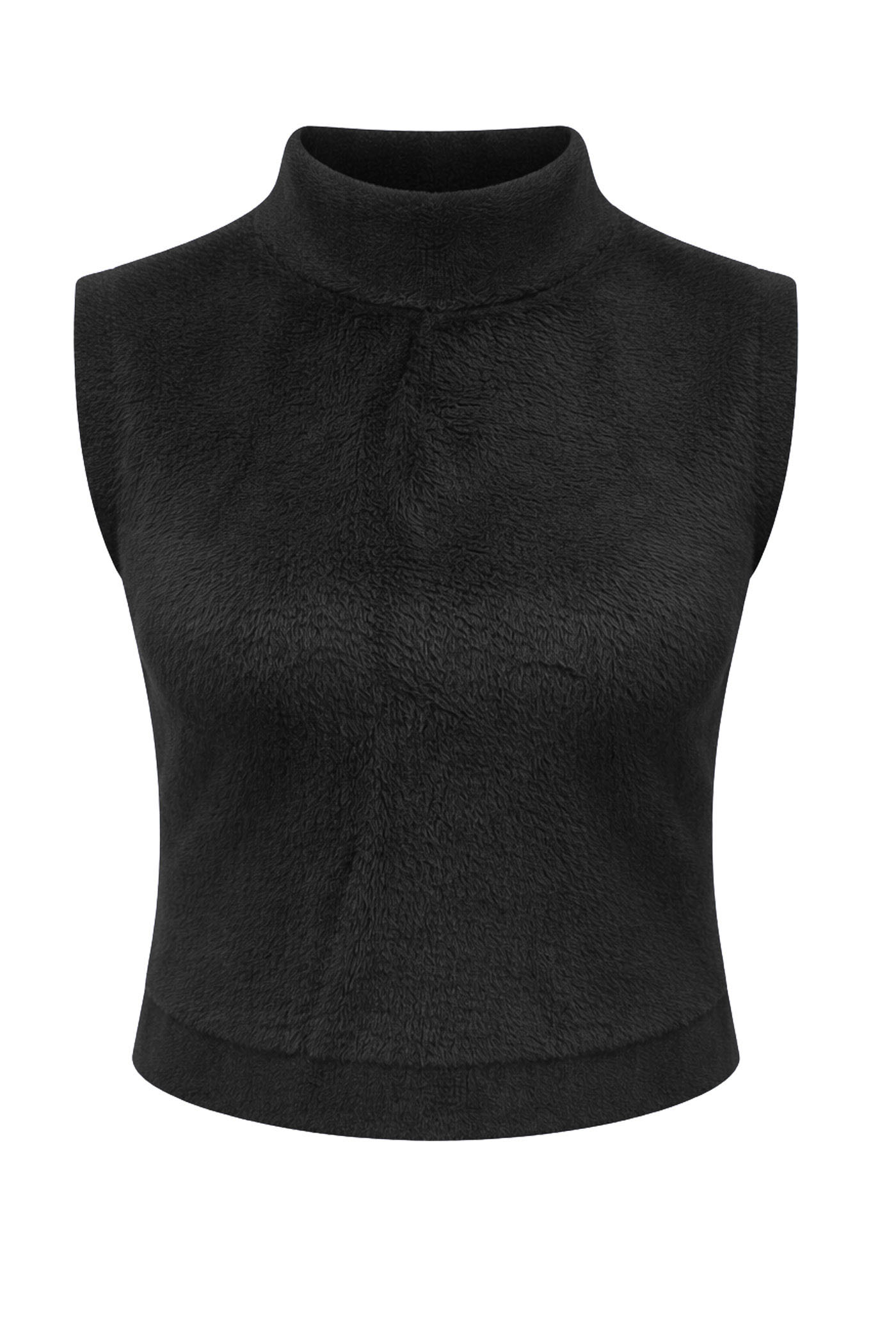 HALIA CREW NECK FUZZY VEST BLACK