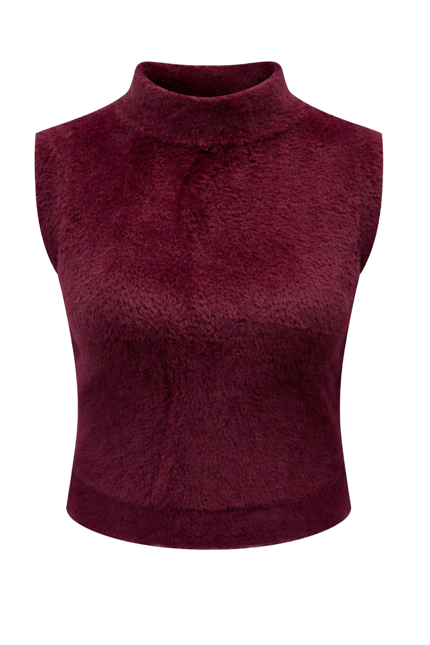 HALIA CREW NECK FUZZY VEST RED