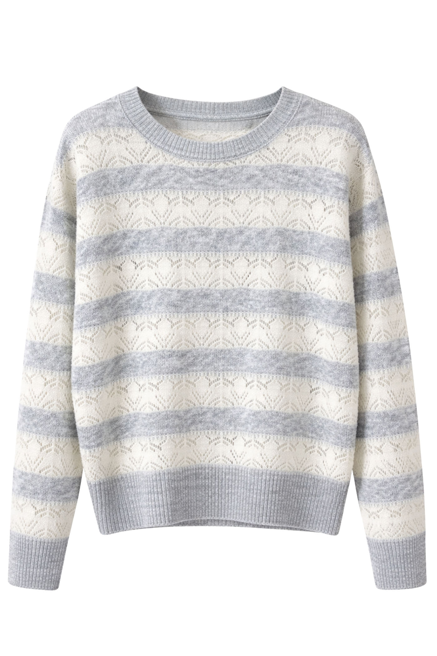 LEONORA L/S POINTELL STRIPE SWEATER GREY