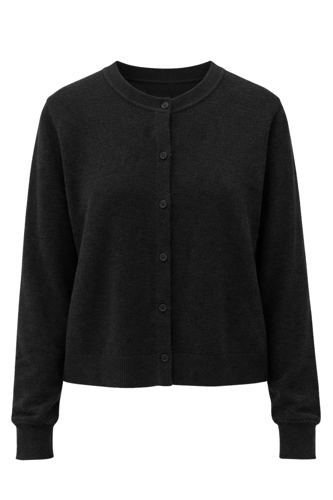 YASMINA CREW NECK L/S BUTTON FRONT SWEATER BLACK