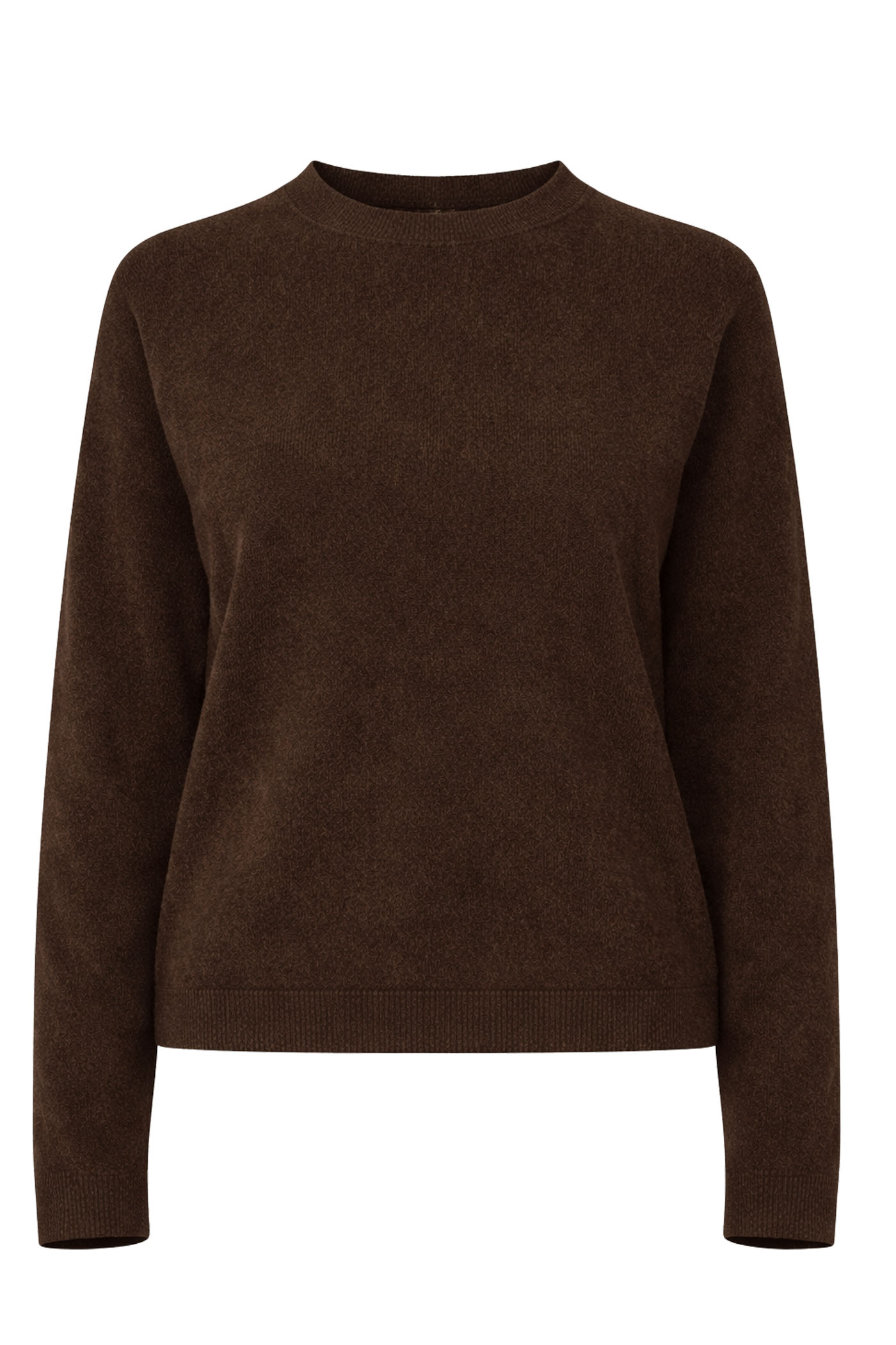 MARLINA LONG SLEEVE CREW NECK FUZZY SWEATER BROWN