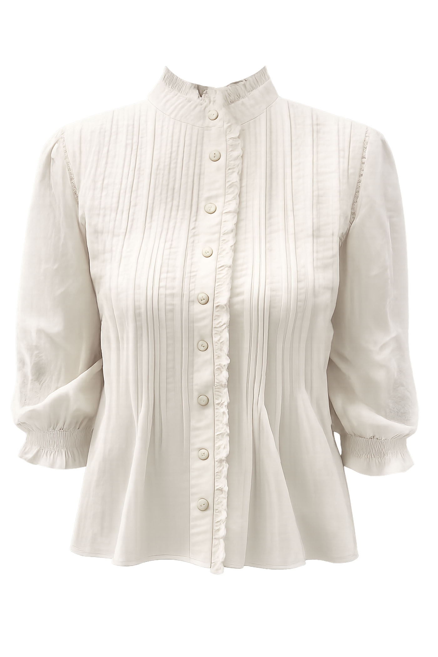 VEDA EMBROIDERED SLEEVE PINTUCK FRONT TOP WHITE