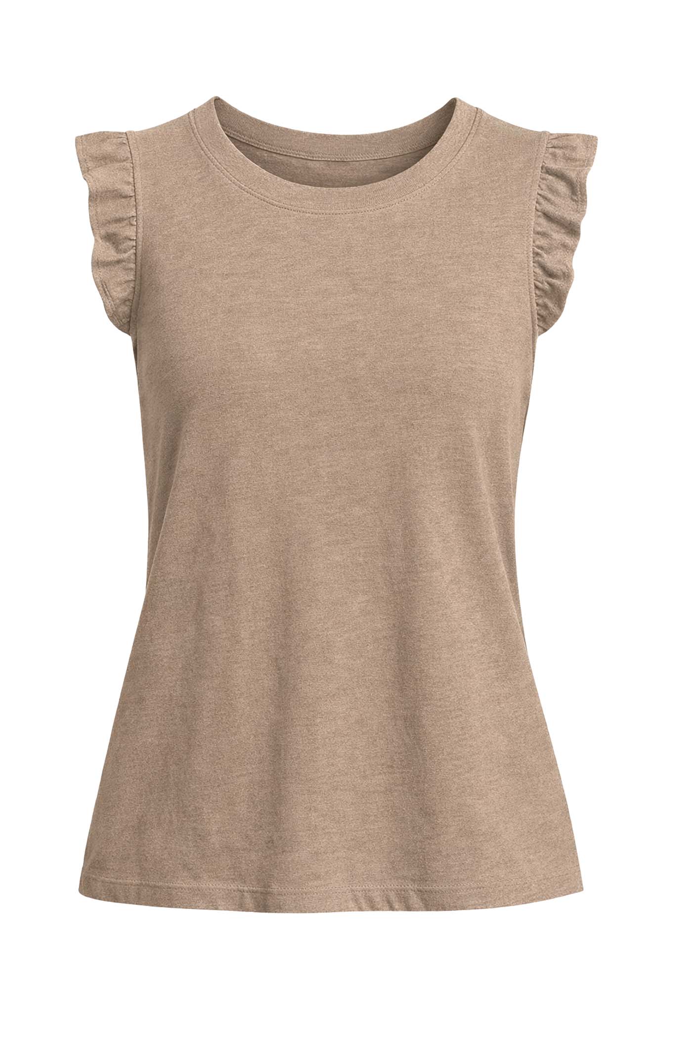 RUFFLE TRIMMED SLEEVE SLUB TANK BEIGE