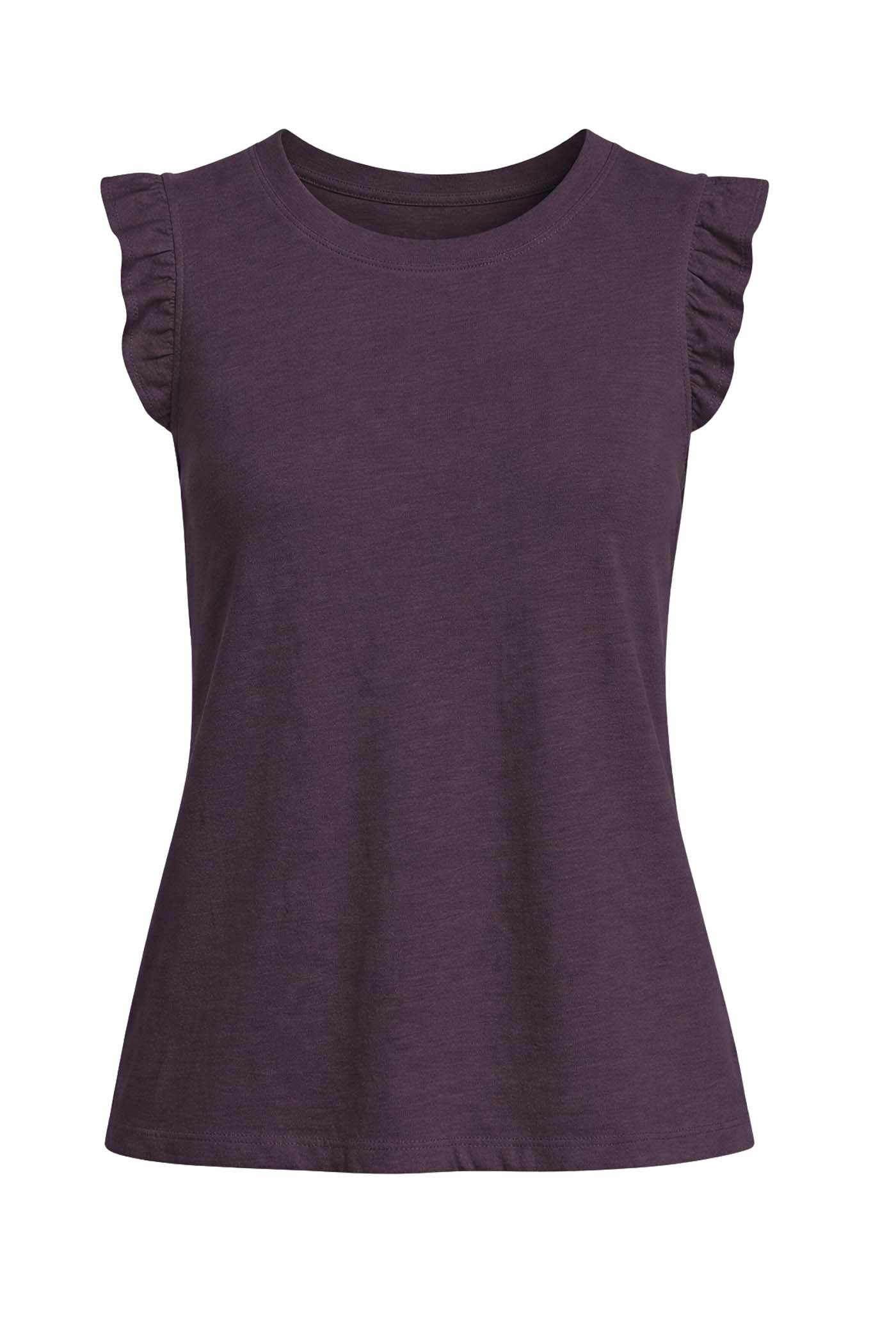 NORTH RUFFLE TRIMMED SLEEVE SLUB TANK PURPLE