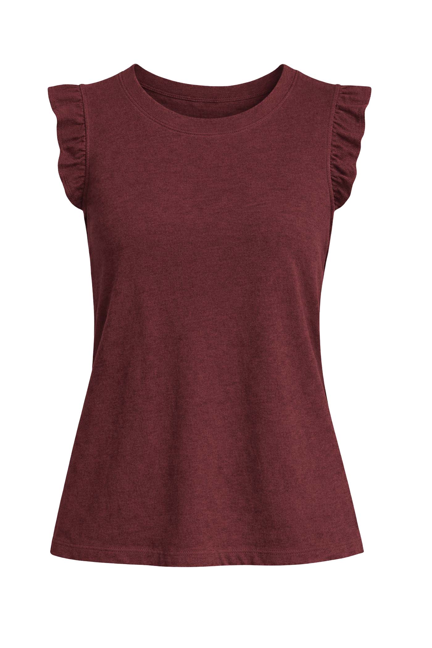 NORTH RUFFLE TRIMMED SLEEVE SLUB TANK RED