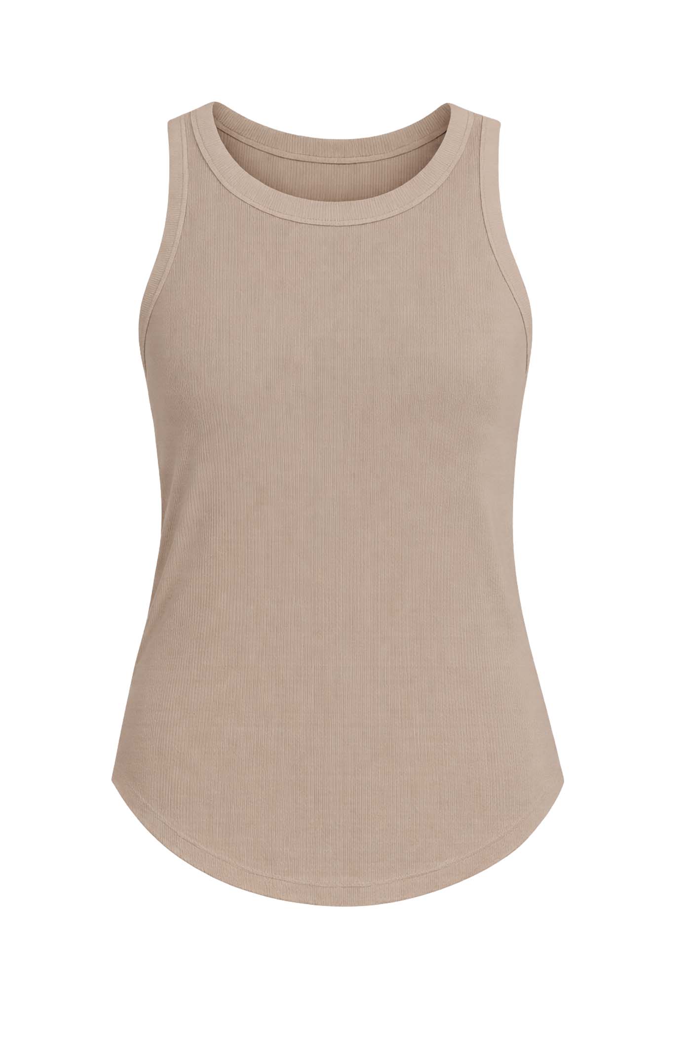 CLEO CURVED HEM RIB TANK BEIGE