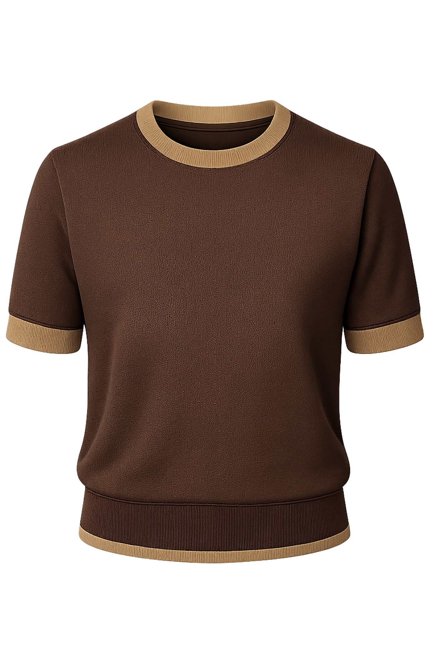 DERA CREW NECK SHORT SLEEVE RINGER TOP BROWN